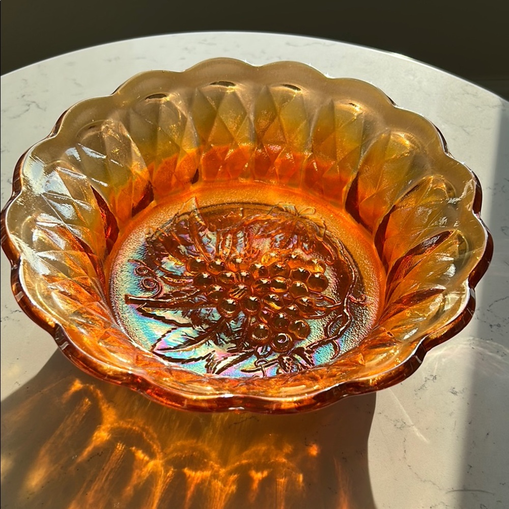 Large Amber Glass Decorative Bowl